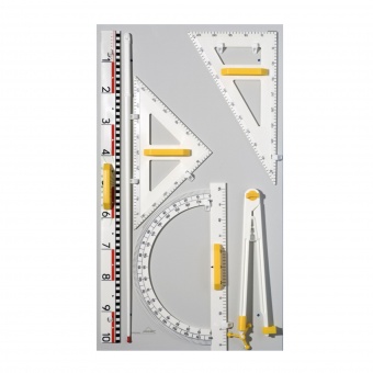 Gerätetafel-Satz mit Dezimeterlineal, Zirkel, Winkelmesser, 2 Dreiecke 50 cm 